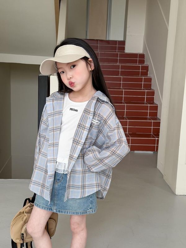 親子-經典格紋後字母連帽薄上衣 