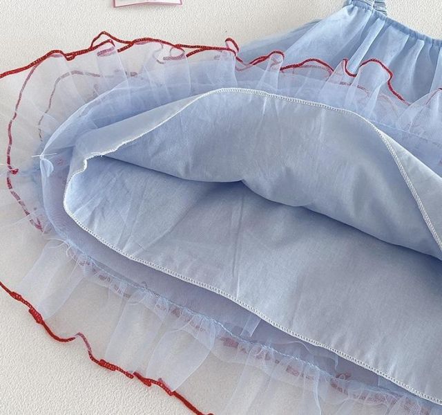 氣質甜美背帶網紗蛋糕連身裙 