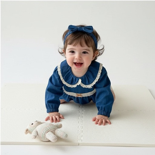 娃娃領蕾絲牛仔包屁衣(含髮帶) 