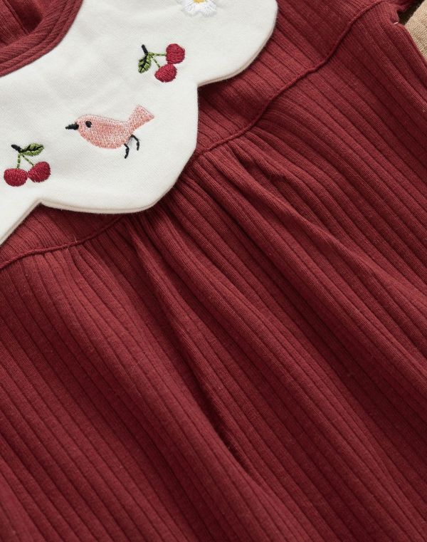 新生兒花領酒紅包屁衣/連身裝 