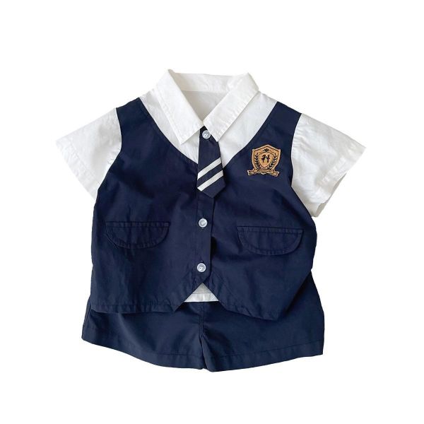學院風假兩件上衣襯衫+短褲套裝 