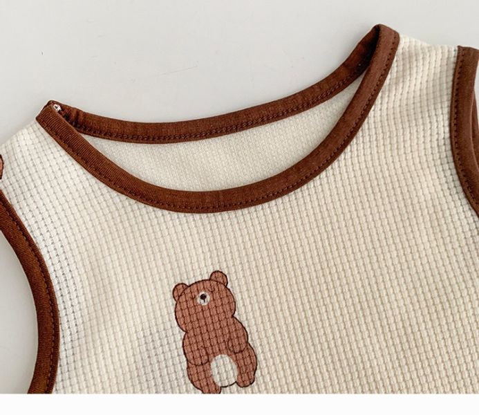 華夫格小熊兩色無袖套裝 