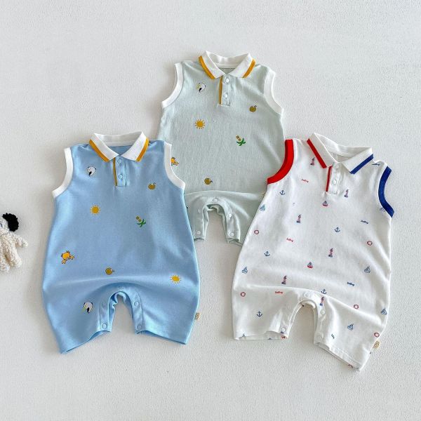 Polo翻領可愛印花雙釦連身裝 