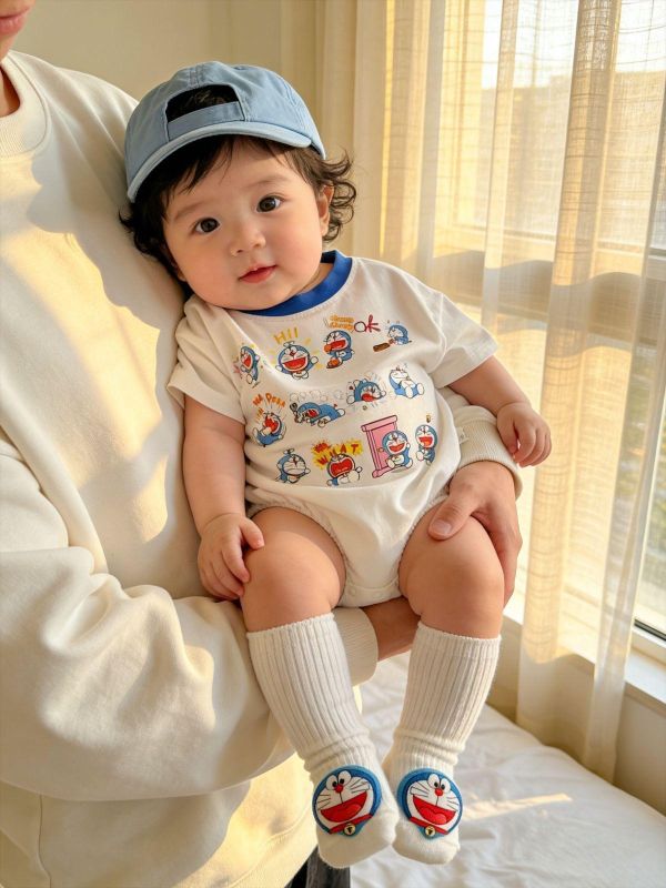 可愛小叮噹印花短袖包屁衣+襪 