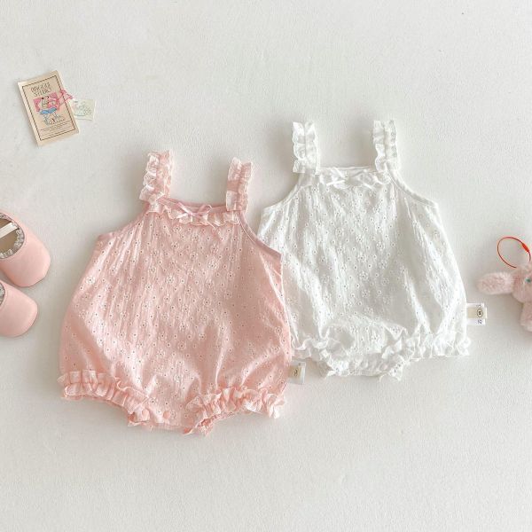 可愛素色木耳背帶蝴蝶結包屁衣 