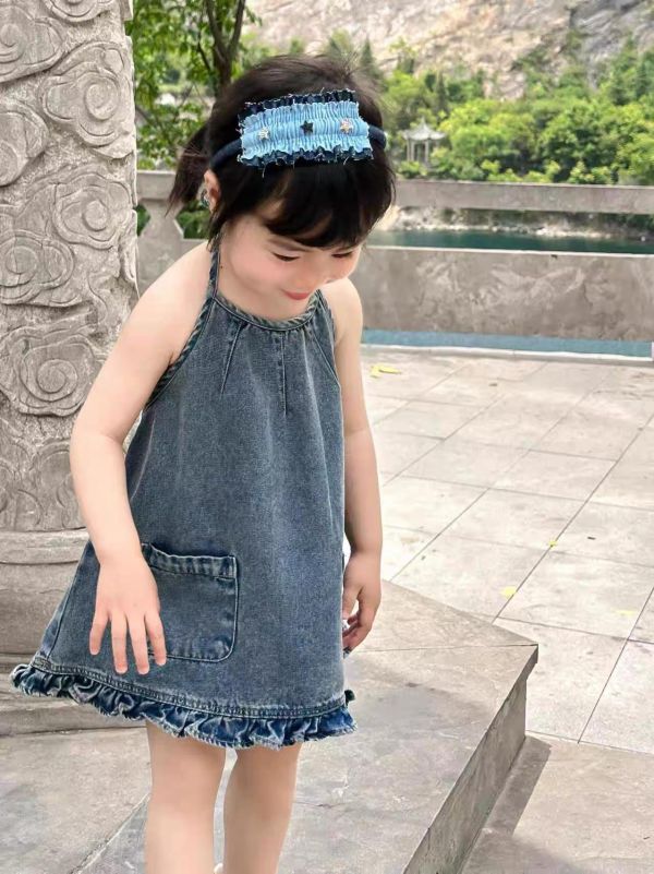 夏季露背綁帶牛仔連身裙 