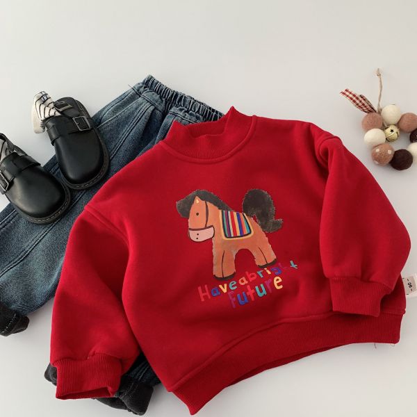 『現貨100cm』小馬新年印花加絨上衣 