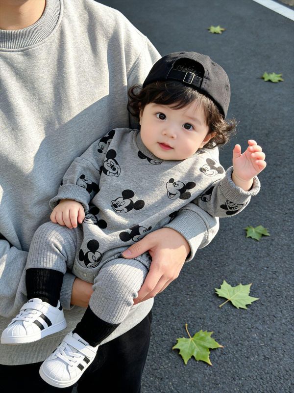 滿版米奇寬鬆包屁衣/素色螺紋打底褲 