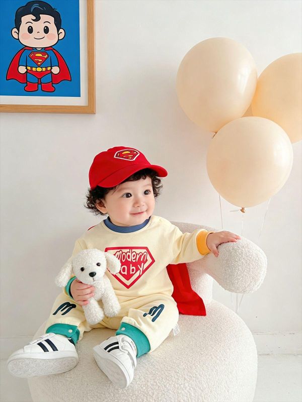 可拆式披風-撞色超人造型連身裝(2色) 