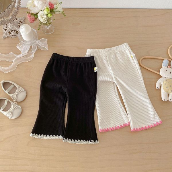 螺紋撞色造型褲管彈力喇叭褲 