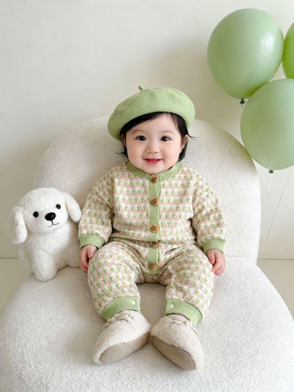 鬱金香開釦針織連身裝 