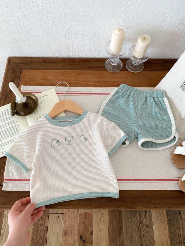 華夫格小熊印花兩件式套裝 