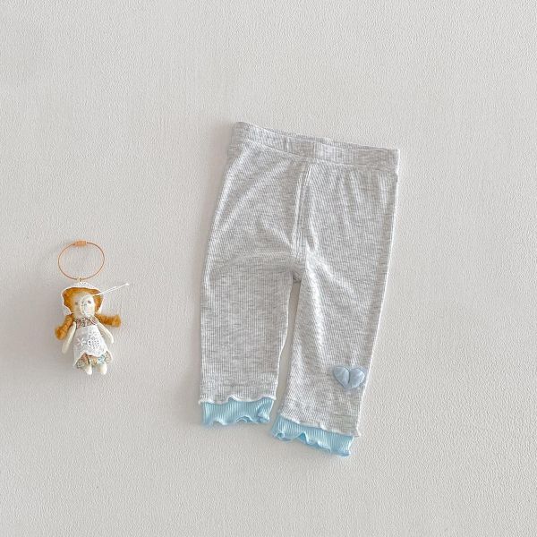 撞色木耳捲邊愛心透氣長褲 