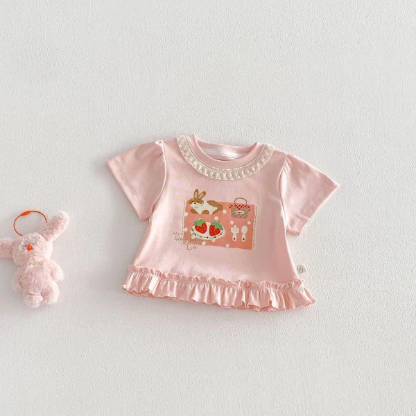 可愛印花蕾絲領口花邊上衣 