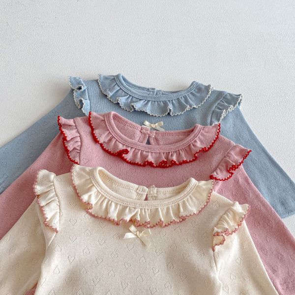 荷葉領甜美素色彈力純棉包屁衣 