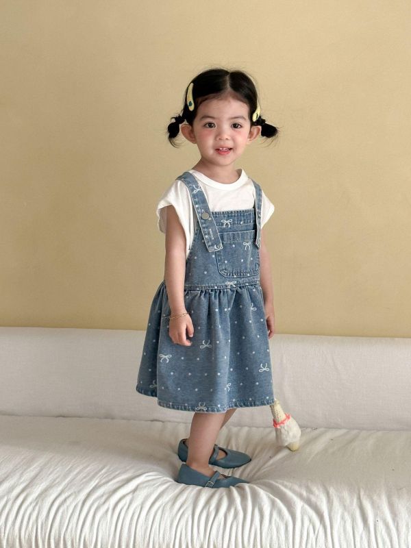 男女童狗狗/蝴蝶結牛仔吊帶褲/吊帶裙 