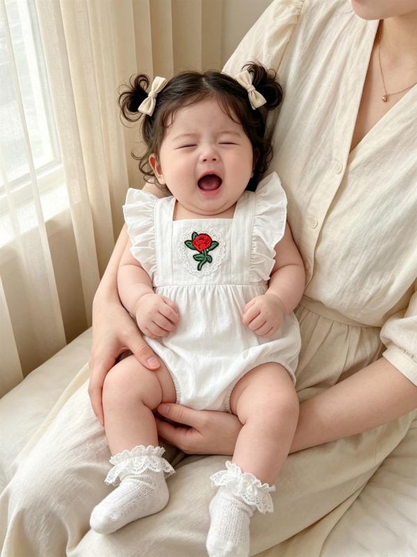 公主玫瑰小花刺繡包屁衣(2色) 