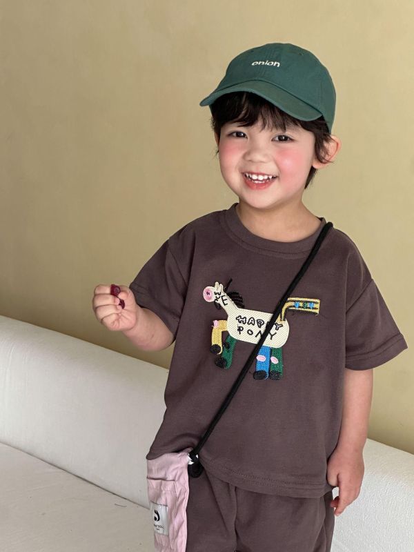 小馬刺繡素色兩件式套裝 