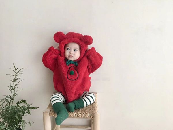聖誕麋鹿毛絨連帽包屁衣 