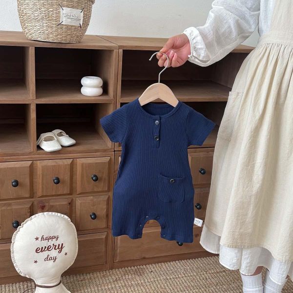 素色螺紋單口袋超彈連身裝 