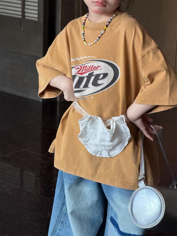 個性字母印花刷舊T恤上衣 