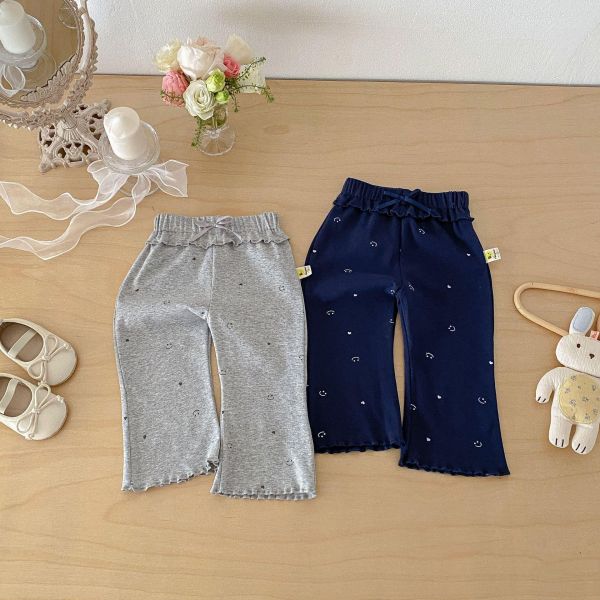 可愛笑臉木耳花邊彈力長褲 