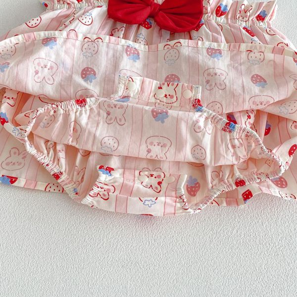 可愛蝴蝶結兔子印花背帶包屁裙 