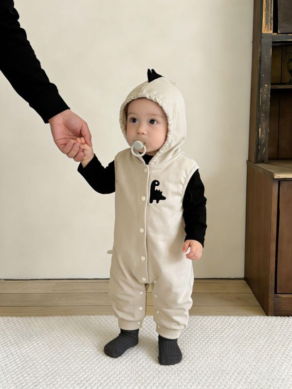 條紋上衣/恐龍造型連帽連身裝 