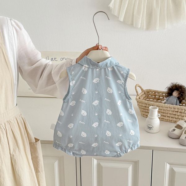 可愛狗狗印花領帶翻領連身裝 