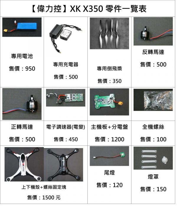 【偉力控】XK X350 原廠倒飛正反槳 