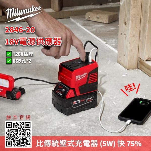 M18 175W 電源逆變器/USB電源供應器 2846-20 現貨特價中！ 美沃奇,M18,2846-20,175W,電源,逆變器,電源供應器,USB