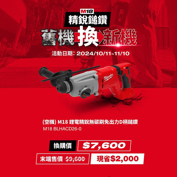M18 鋰電精銳無碳刷免出力D柄鎚鑽​ -組套 