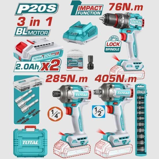 【赫杰國際】TOTAL特惠板手起子電鑽3件促銷組 (TCKLI251292) TOTAL,TOTAL一站式工具,TOTAL工具,TOTAL手工具,TOTAL電動工具,TOTAL鋰電動工具,維修工具,手工具,赫杰國際