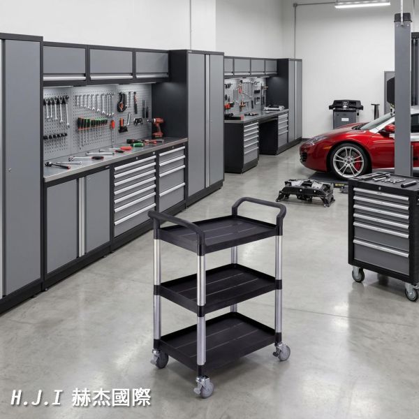 【赫杰國際】台灣製 標準型三層收納用推車 台灣製,台製,推車,三層推車,雙把手推車,塑鋼,塑鋼推車,服務推車,汽車維修,機車維修,電動車維修