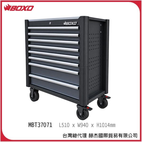 【赫杰國際】台灣製 總代理公司貨BOXO 37" 防撞護條七抽工具車(空車) BOXO,MIT,赫杰國際,鋼珠滑軌,工具車,六抽上箱,七抽工具車,MBT37071M,台中,赫杰國際,全台服務,BOXO總代理,工具收納,車行開店,推車,防撞護條