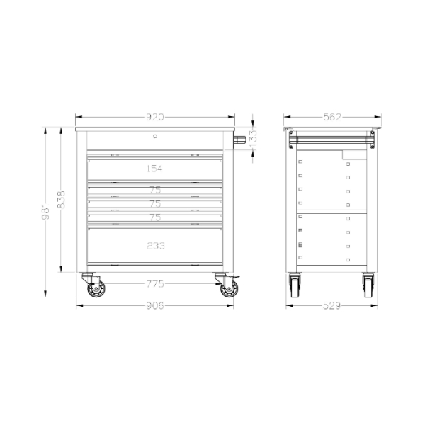 34" 五抽工具車 