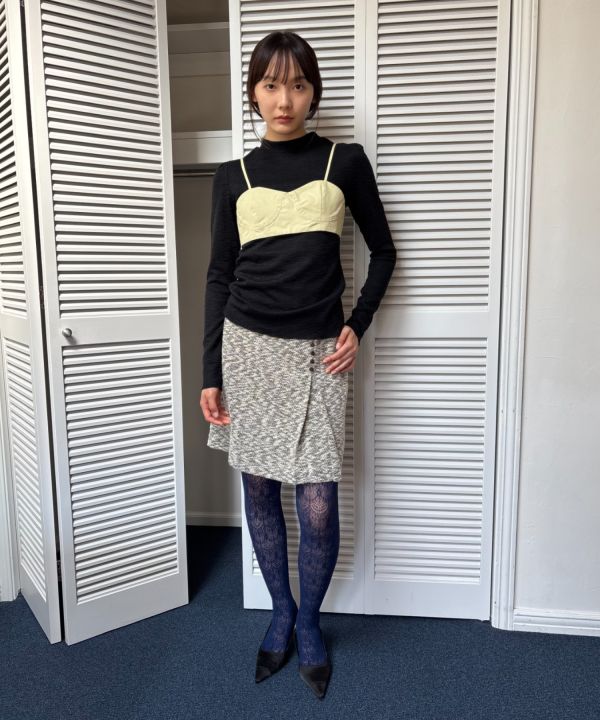 提花多釦及膝裙 