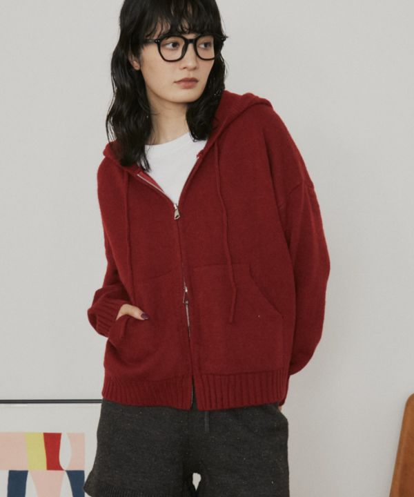 雙拉鍊針織連帽外套 