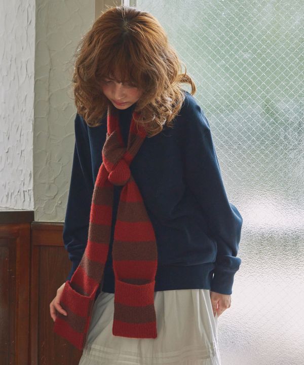 條紋口袋長圍巾 