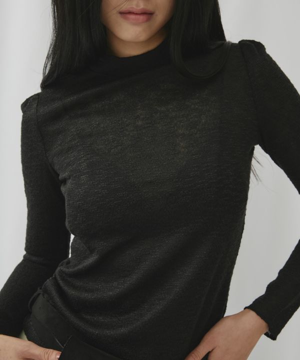 提花小高領薄長T 