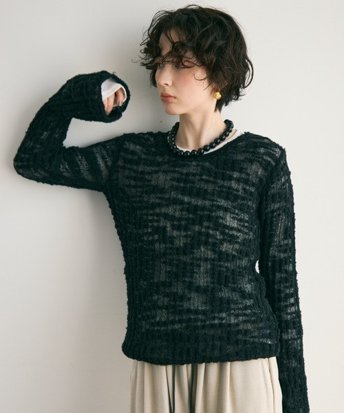 竹節透紗針織上衣 