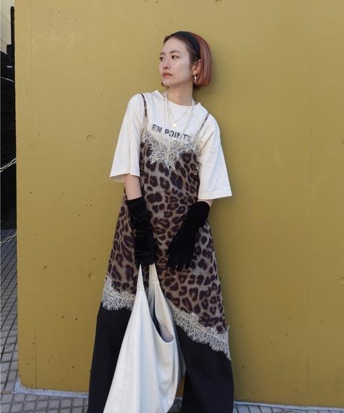 豹紋蕾絲絲質背心裙 