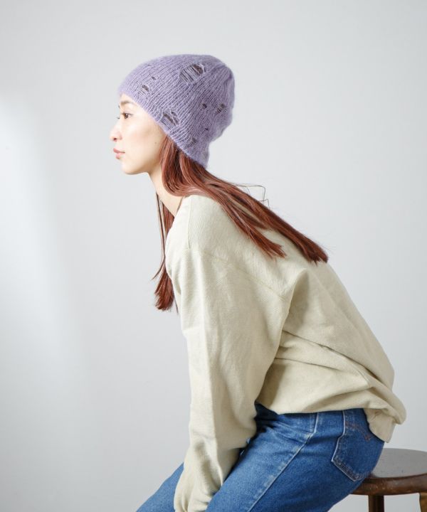 破損雙色針織帽 Mohair Damage Layered Knit Cap 