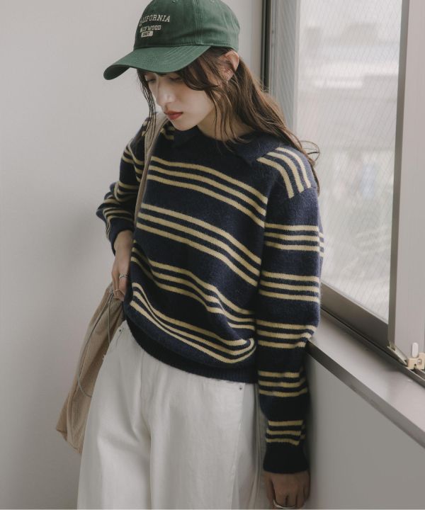 條紋小領毛衣 