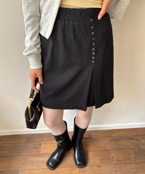 提花多釦及膝裙 