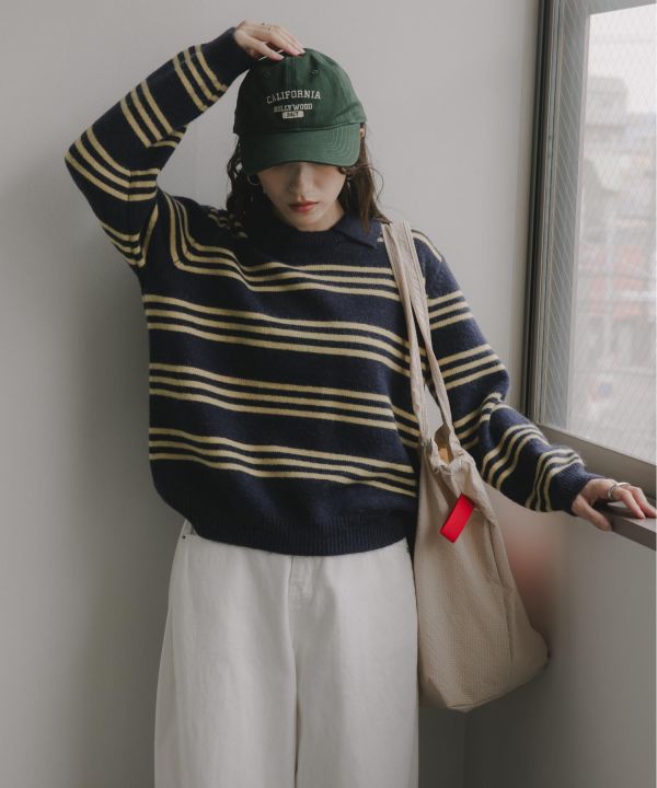 條紋小領毛衣 
