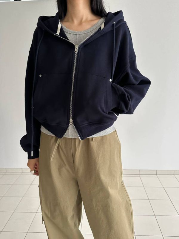 雙開拉鍊短版連帽外套 