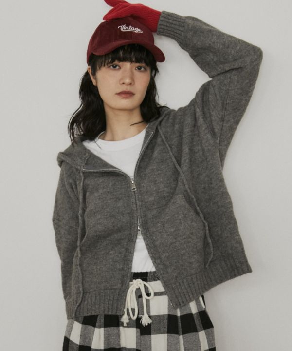 雙拉鍊針織連帽外套 