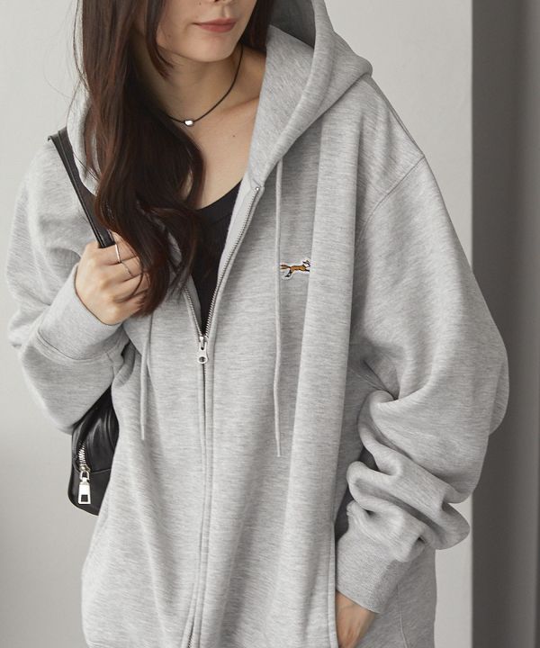 Penny's 狐狸刺繡超大拉鍊連帽外套 