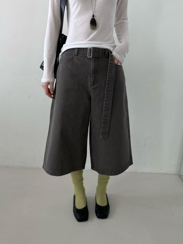 寬腰帶 7分褲 